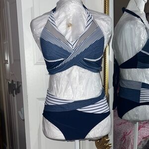 Navy and White Striped Women's Swimwear Set
